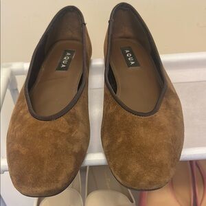 Aqua Brown Suede Flats Versatile Slip-On Loafers